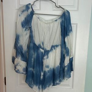 SHEIN Blue and White Tie-Dye Blouse